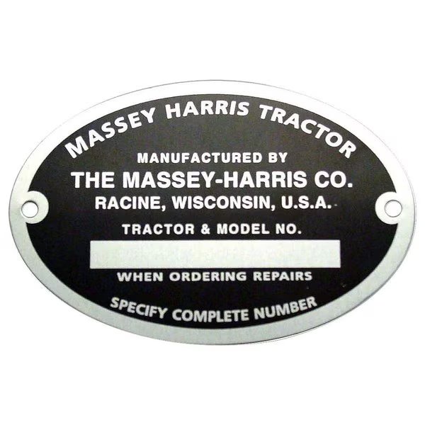 SERIAL NUMBER TAG FOR 22 30 30 44 55 101 102 SR JR MUSTANG  Fits Massey HARRIS 0, Aftermarket, Mfr#: SHN20-0314